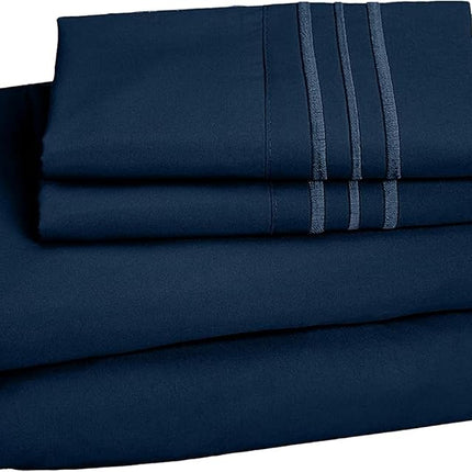 Elegant Comfort 4-Piece Bed Sheet Set with Deep Pockets, Queen Navy Blue