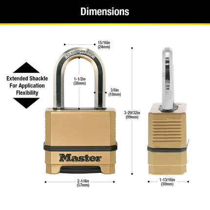 MASTERLOCK Resettable Combination Padlock with 1-1/2" Shackle, 2", M175XDLFCCSEN