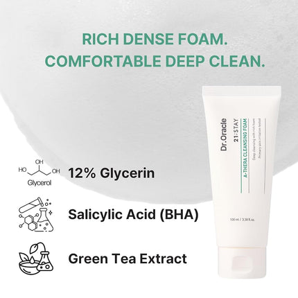 DR.ORACLE A-Thera Espuma Limpiadora Facial para Piel Sensible - Belleza Coreana, (3.38fl.oz) Probado por Dermatólogos, 21 STAY