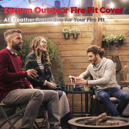Zettum Fire Pit Cover Round 100 CM - 40 Inch Outdoor Firepit Cover Heavy Duty & Waterproof, 600D Patio Fire Table Cover Gas Fire Pit Accessories Fade & Weather Resistant - 101 x 101 x 50 CM
