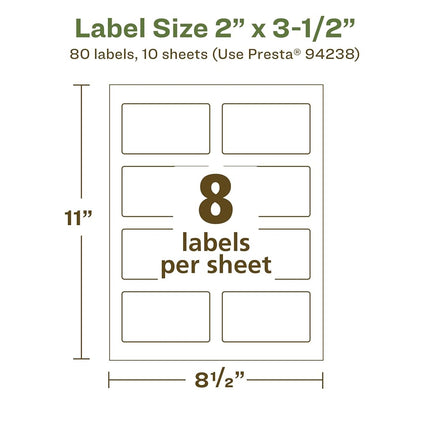 Avery EcoFriendly Matte White Recycled Rectangle Labels, 2" x 3.5", Print-to-The-Edge, Matte White Labels, Permanent Label Adhesive, Laser/Inkjet, 80 Printable Labels