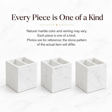 SIRIZEN-DIVING White Marble Pen Holder with 2 Compartments 3.94 Inch