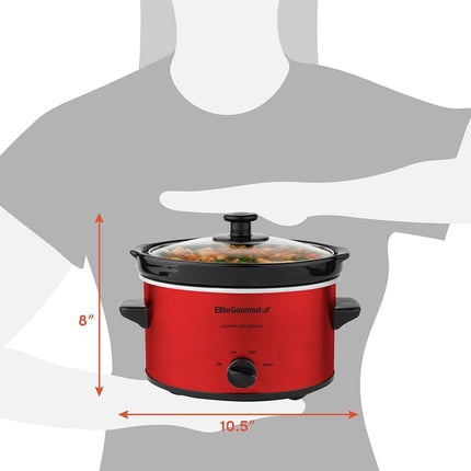 Mijoteuse électrique ovale Elite Gourmet MST-275XR#, température réglable, entrées, sauces, ragoûts et trempettes, couvercle et cocotte en verre lavables au lave-vaisselle (2 litres, rouge)