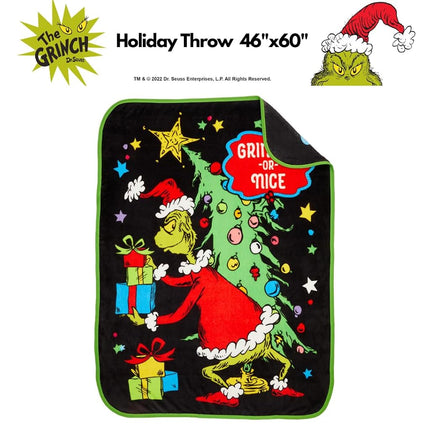 Franco Collectibles Dr. Seuss El Grinch Edredón Súper Suave y Acogedor para Navidad, 46 pulg. x 60 pulg., (Producto con Licencia Oficial)