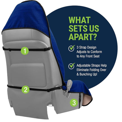 Season Guard Terry Cloth Sweat Towel Seat Cover; Carseat Towel Protector; Great for Gym Workout; Waterproof; Universal Fit for Car SUV Van Truck; EZ fit; Non Slip Grip; Machine Washable; 2pc Blue