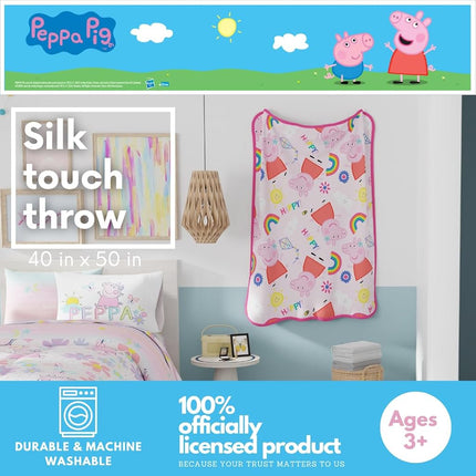 Plaid Peppa Pig pour enfants, ultra doux et soyeux au toucher, 102 cm x 127 cm, (Produit sous licence officielle)