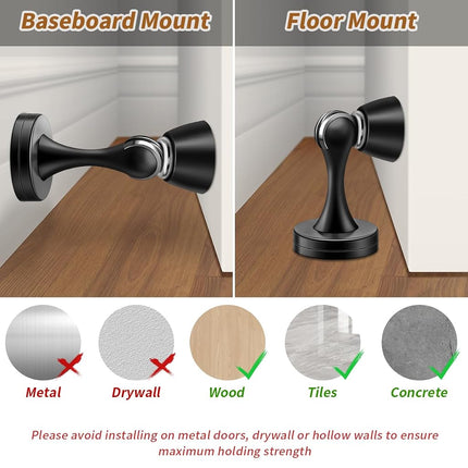 KOLAKO Magnetic Door Stopper, 3 Pack Black Door Stops, Wall Floor Mount Magnetic Door Catch Heavy Duty Magnet Stainless Steel Doorstops Keep Door Open, Oil Rubbed