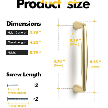 Brushed Gold Zinc Alloy Cabinet pulls - 3-3/4 Inch(96mm) Hole Center Classic Vintage Drawer Handles,Kitchen Cupboard Bathroom Dresser Cabinet Hardware (2, Brushed Gold, 3-3/4"(96mm) Hole Centers)