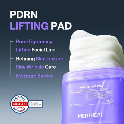 MEDIHEAL PDRN Lifting Toner Pads, Pore & Wrinkle Care (100 Count)