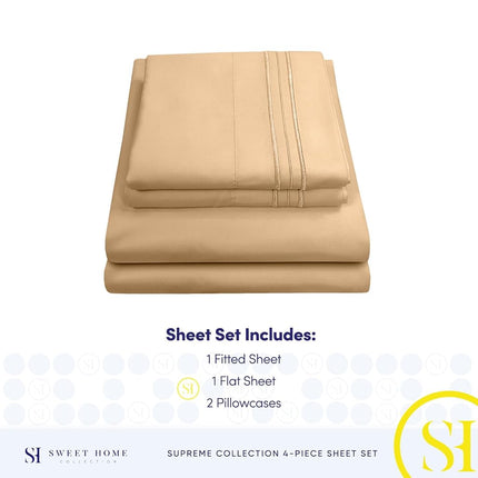 King Size Sheets - Breathable Luxury Bed Sheets with Full Elastic & Secure Corner Straps Built In - 1800 Supreme Collection Extra Soft Deep Pocket Bedding Set, Sheet Set, King, Camel