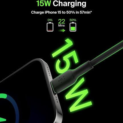 Belkin BoostCharge USB-C Cable to USB-A Cable (2M/6.6ft) for iPhone 16, iPhone 16 Pro, Samsung Galaxy S25, S24, Pixel 9, iPad Pro, Nintendo Switch 2, Carplay & More - Black (2-Pack)