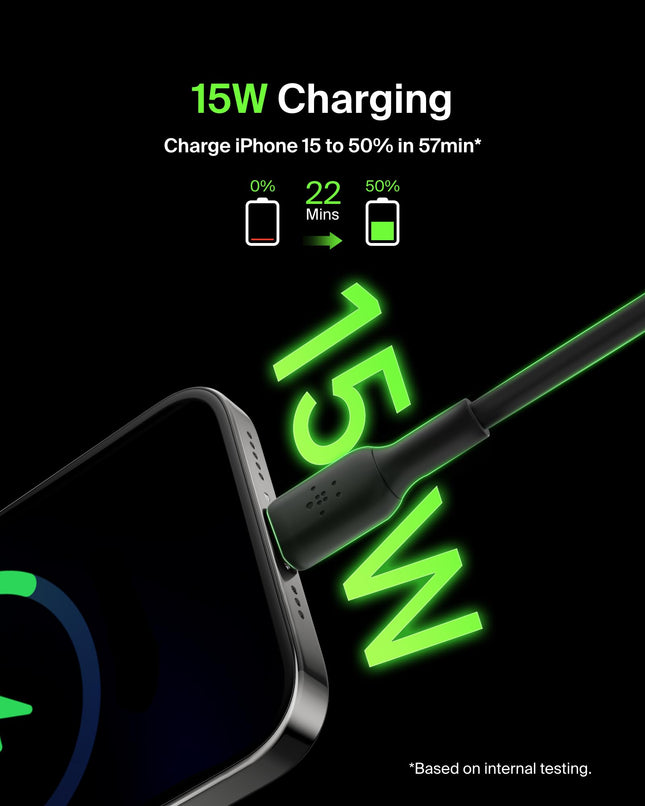 Câble USB-C vers USB-A Belkin BoostCharge (2m/6.6ft) pour iPhone 16, iPhone 16 Pro, Samsung Galaxy S25, S24, Pixel 9, iPad Pro, Nintendo Switch 2, Carplay et plus - Noir (Lot de 2)