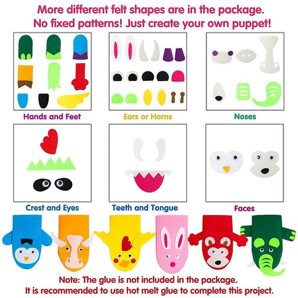 WATINC 12Pcs Hand Puppet Making Kit for Kids Art Craft Felt Sock Puppet Creative DIY Make Your Own Puppets Pipe Cleaners Pompoms Storytelling Role Play Party Supplies for Girls Boys