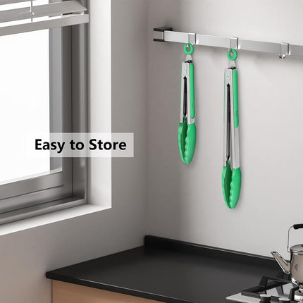Lot de 2 pinces de cuisine en silicone – 23 cm et 30 cm, résistantes à la chaleur jusqu'à 260 °C, compatibles avec les ustensiles de cuisson antiadhésifs, embouts en silicone ondulés, sans BPA, anneau de verrouillage et de suspension, turquoise