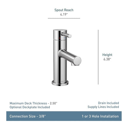 Robinet de salle de bain moderne Moen 6190 Align à poignée unique avec assemblage de drain et plaque de recouvrement en option, chrome, 0,375