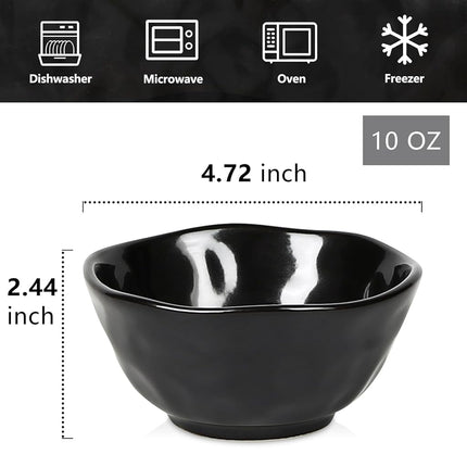 vicrays Ceramic Small Dessert Bowls Set - 10 oz, Set of 6, Microwave, Oven and Dishwasher Safe, for Rice, Ice Cream, Soup, Snacks, Cereal, Chili, Side Dishes etc, Kitchen Bowls Set, Black