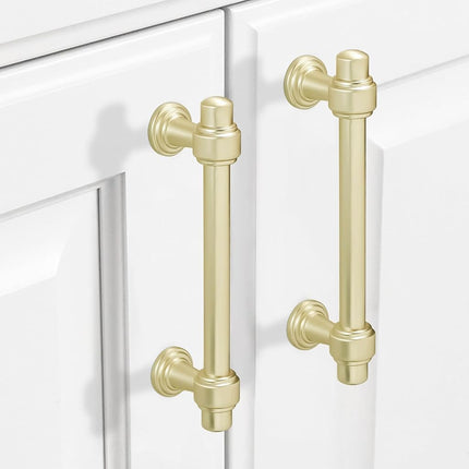 POVEFONK 10 Pack 3.75 inch Brushed Brass Kitchen Cabinet Handles Cabinet Pulls Gold Drawer Pulls Kitchen Cabinet Hardware Handles Dresser Handles