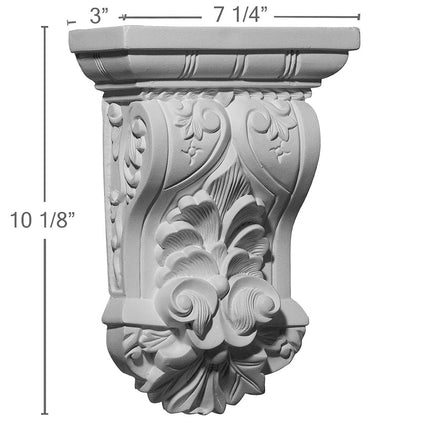 Ekena COR07X03X10NA 7 1/4" W x 3" D x 10 1/8" H Nadia Leaf Corbel, Primed