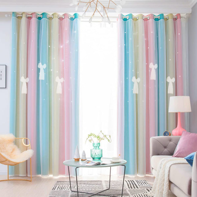 Yancorp Curtains for Girls Bedroom Kids Room Rainbow Curtains Nursery Curtain 63 inches Length Grommet Rainbow Color Decor for Playroom (Baby Pink Blue, W52 X L63)