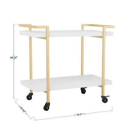 MARTHA STEWART Liam 2-Tier Mobile Office Storage and Printer Cart in White with Polished Brass Frame