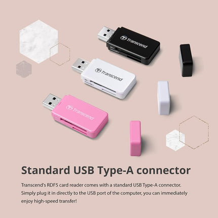 Transcend RDF5 USB 3.1 Type-A SD & microSD Card Reader for SDHC/SDXC, White TS-RDF5W