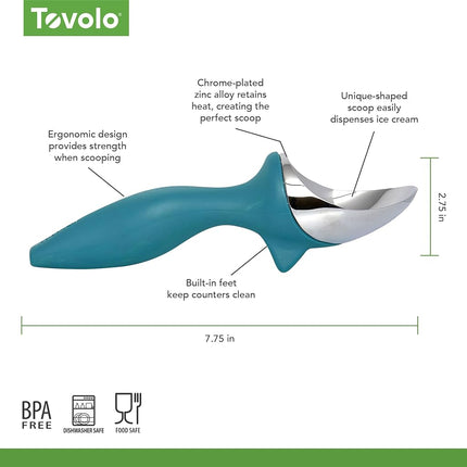 Tovolo Tilt Up Ice Cream Scoop – Use for Cookie Dough, Gelato, Sorbet & Frozen Treats, Built-in Feet, Non-Slip Ergonomic Handle, Heat Retaining Metal for Easy Scooping, Dishwasher Safe, Marine Blue