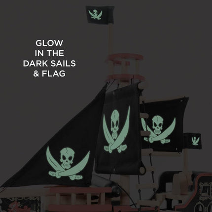 Le Toy Van - Wooden Educational Pirates Collection Barbarossa Pirate Ship With Cannon, Cannon Balls, Plank, Trap Door and Anchor | Pretend Play Pirate Toys, Black, Medium