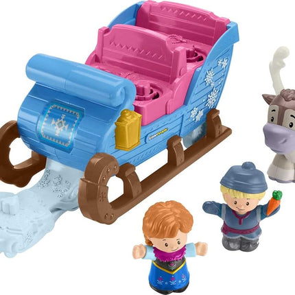 Fisher-Price Little People Disney Frozen Kristoff’s Sleigh Push-along Vehicle, Includes Kristoff, Anna & Sven Figures, Pretend Play,Toddlers & Kids Ages 18+ Months