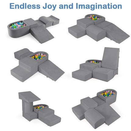 INFANS Climbing Toys for Toddlers, Foam Climbing Blocks and Ball Pit for Baby, 5pc Kids Climb and Crawl Block Activity Structure Play Set, Indoor Foam Play Gym Crawling and Sliding (Grey)