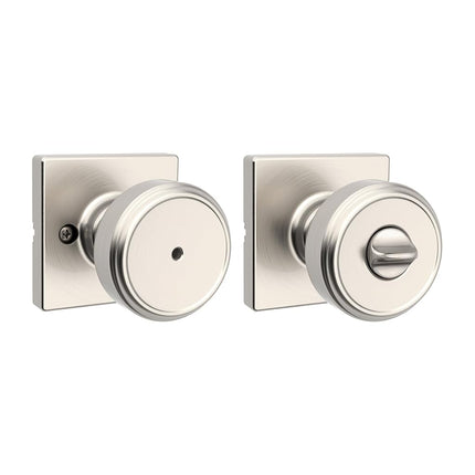Bouton de porte intérieur d'intimité Kwikset Maven avec serrure, poignée de porte carrée pour salle de bain et chambre à coucher, poignée de porte sans clé en nickel satiné, avec protection Microban