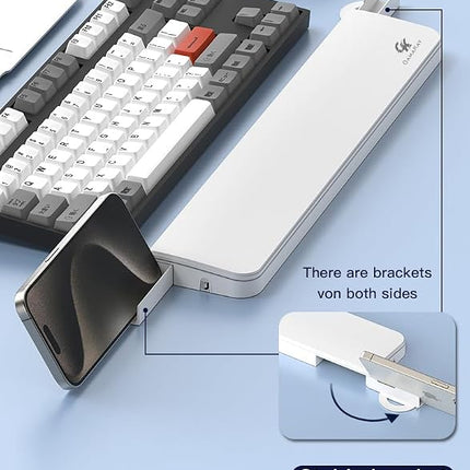 GK GAMAKAY 14.17'' Keyboard Wrist Rest Pad with Cleaning Tool Kit, ABS & Leather Hand Wrist Rest for 85% Mechanical Keyboard, Non-Slip Palm Pad for Comfortable Typing and Playing (White-85%)