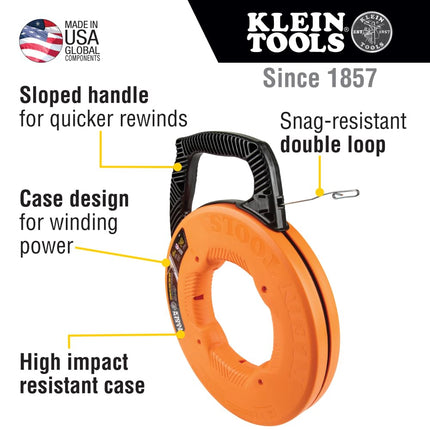 Fish Tape/Wire Puller, Stainless Steel with Double Loop Tip, Optimized Housing and Handle, 1/8-Inch x 240-Foot Klein Tools 56341