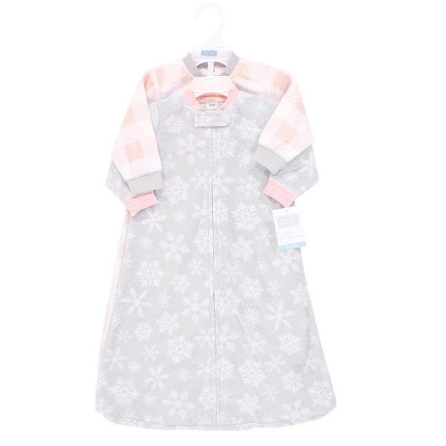 Hudson Baby Unisex Baby Long-Sleeve Fleece Sleeping Bag, Gray Pink Snowflake, 0-9 Months