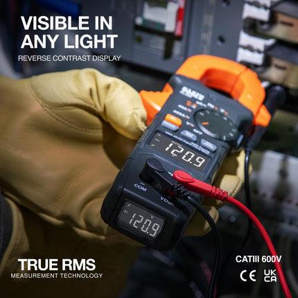 Klein Tools CL490 AC/DC Digital Tang Meter with TRMS, Dual Display, Auto-Ranking, Current, Voltage, Resistance, Continuity, NCVT Detection and Reverse Contrast LCD