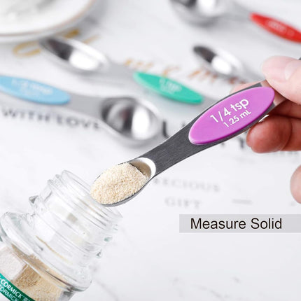 Magnetic Measuring Spoons Stainless Stee with Leveler Double Sided Teaspoons for Measurements Dry and Liquid Ingredients Set of 8 Measuring Spoons of 7