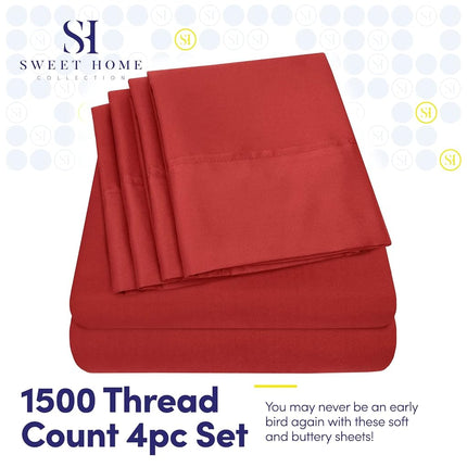 Sweet Home Collection Quality Deep Pocket Bed Sheet Set-2 Extra Pillow Cases, Value, Twin, Samba Red, 4 Piece