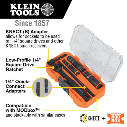 Klein Tools 65238 KNECT Impact Socket Set, Deep Sockets with Wrench, 3 Heavy-Duty Color Coded Flip Sockets, 6 SAE Sizes, Ratchet, Adapter and MODbox Case