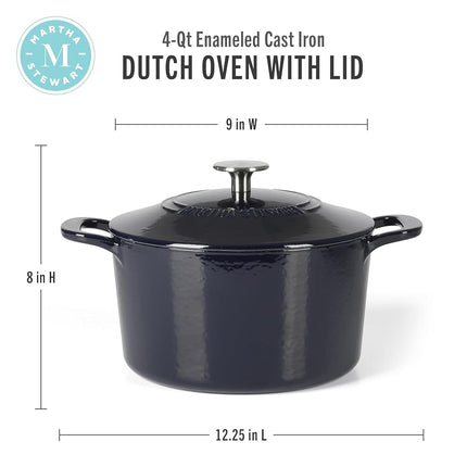 Martha Stewart Gatwick 4 Quart Enamel Cast Iron Dutch Oven - Navy Blue
