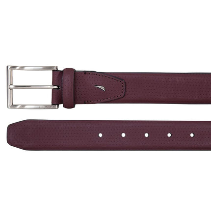 Nautica Men's Dress Leather Belt for Suits and Pants | Classic | Business | Fashion | Adjustable | Metal Buckle, Perforated Dress - Zinfandel, 34"