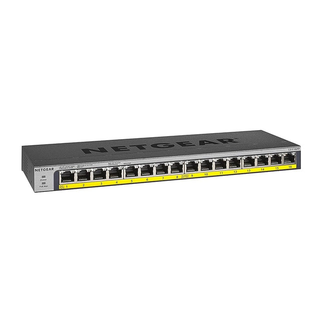 NETGEAR 16-Port Gigabit Ethernet Unmanaged PoE Switch (GS116PP) - with 16 x PoE+ @ 183W, Desktop, Wall Mount or Rackmount, and Limited Lifetime Protection