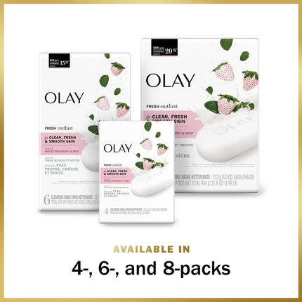 Olay Fresh Outlast Cooling White Strawberry and Mint Beauty Bar, 3.17 Ounce, 4 Count by Olay