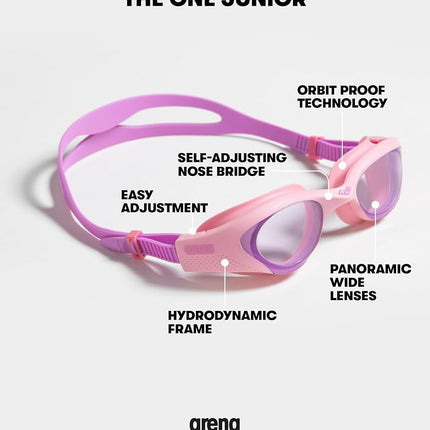 ARENA The One Junior Kids Swimming Goggles, Standard Pool Goggles with Wide Lenses, with Anti-Fog Treatment and UV Protection, Self-Adjusting Nose Bridge, Orbit-Proof Gaskets