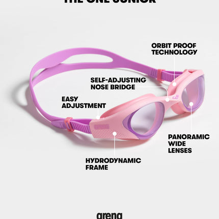 ARENA The One Junior Kids Swimming Goggles, Standard Pool Goggles with Wide Lenses, with Anti-Fog Treatment and UV Protection, Self-Adjusting Nose Bridge, Orbit-Proof Gaskets