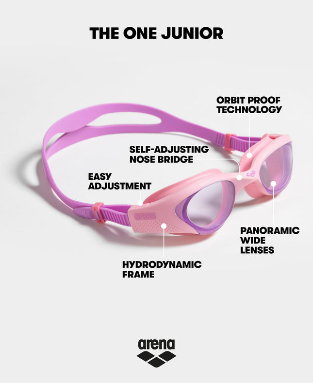 ARENA The One Junior Kids Swimming Goggles, Standard Pool Goggles with Wide Lenses, with Anti-Fog Treatment and UV Protection, Self-Adjusting Nose Bridge, Orbit-Proof Gaskets