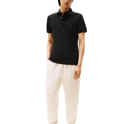 Tommy Hilfiger Men's Short Sleeve Polo Shirts in Slim Fit with Stretch and Organic Pique Cotton, Black, S