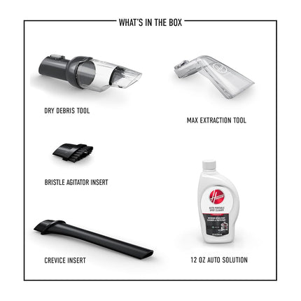 Kit de limpieza interior de coche Hoover CleanSlate de 5 piezas, compatible con limpiadores de manchas y alfombras Hoover, elimina la suciedad húmeda y seca, incluye solución de limpieza automática para tapicería y alfombrillas