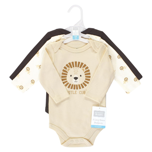 Hudson Baby Unisex Baby Cotton Long-Sleeve Bodysuits, Brave Lion, 3-6 Months, Brave Lion, 3-6 Months