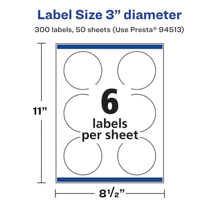 Avery Glossy Clear Round Labels with Sure Feed, 3" Diameter, 300 Glossy Clear Labels (36542)