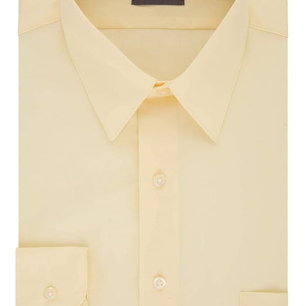 Van Heusen Men's Poplin Fitted Solid Point Collar Dress Shirt, Lemon Glaze, 15.5" Neck 36"-37" Sleeve