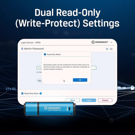 Kingston IronKey Vault Privacy 50 Disque USB Type-C certifié FIPS 197 et chiffré XTS-AES 256 bits pour la protection des données - IKVP50C/256 Go